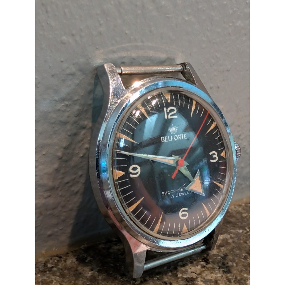 Vintage Belforte Broad Arrow Men's Watch Black Dial 34mm AS IS 17 Jewel - Picture 3 of 12